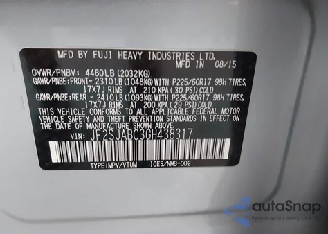 2016 Subaru Forester 2.5I из США, поврежденный, VIN JF2SJABC3GH438317